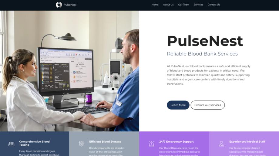 PulseNest - Modern Healthcare Website Template for Blood Banks