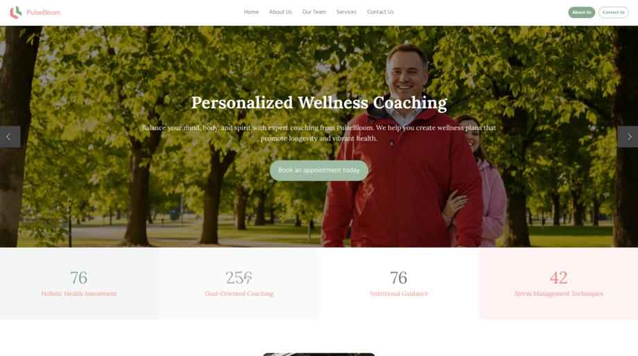 Plantilla de sitio web para entrenador de salud en bienestar y prevención