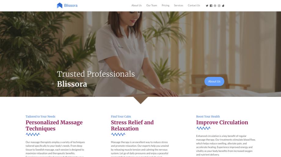 Blissora - Tranquil Beauty Services for Massage Therapist Websites