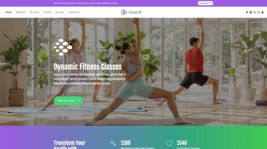 CoreLift Fitness Class Website Template