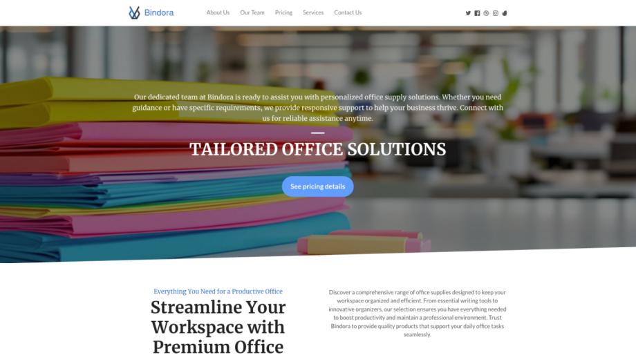 Bindora - Professional Office Supply Services Template
