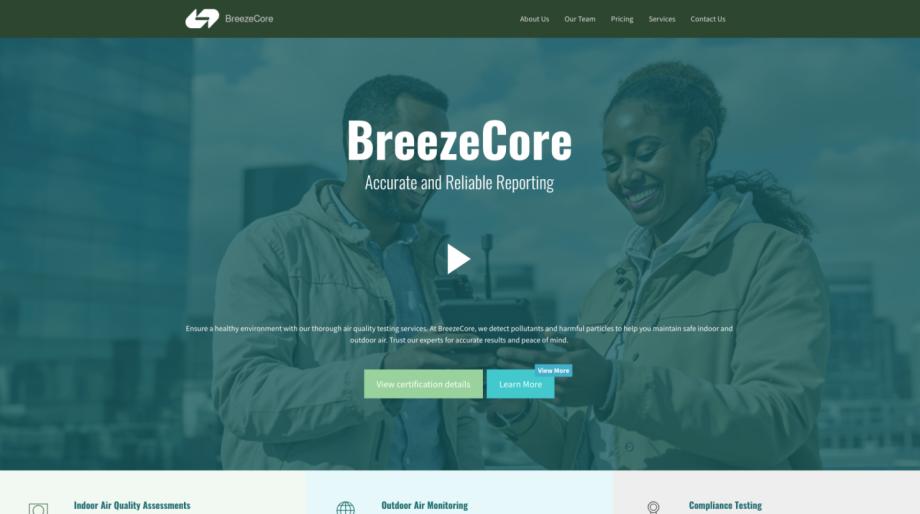BreezeCore - Professional Air Quality Testing Template