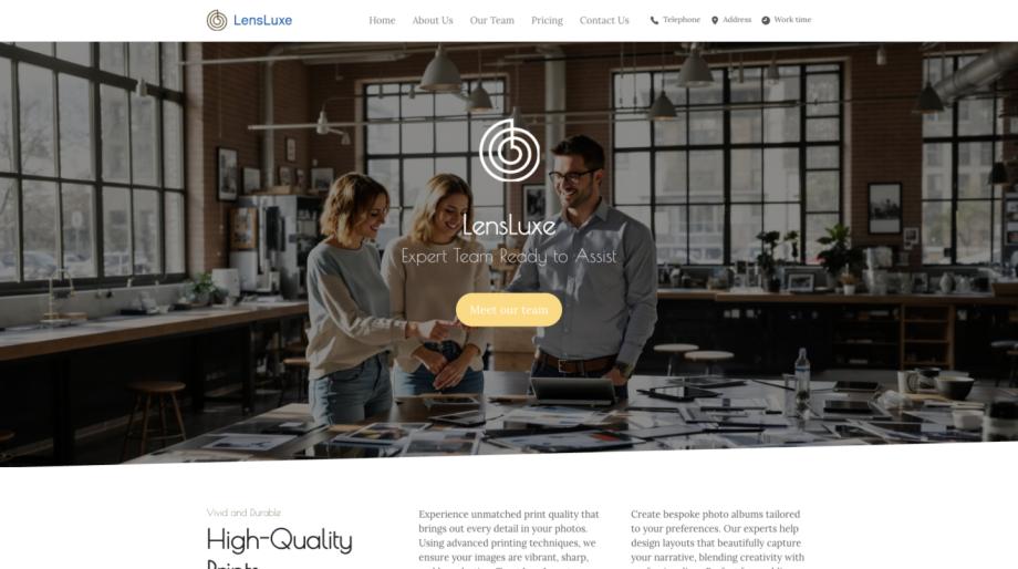 LensLuxe - Plantilla para Laboratorio Fotográfico de Fotografía y Medios