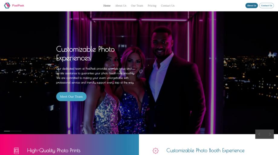 PixelPeek - Plantilla Moderna para Sitio Web de Alquiler de Fotomatón