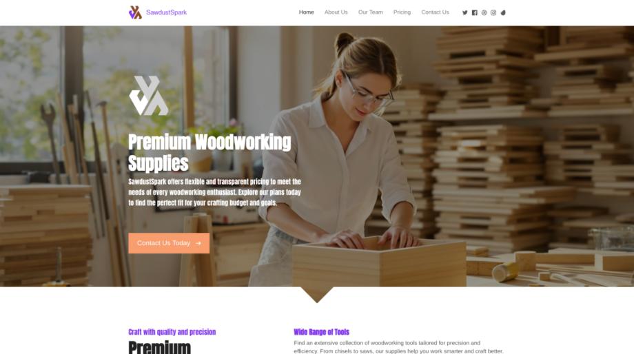 SawdustSpark Woodworking Supply: Craft & Hobby Website Template